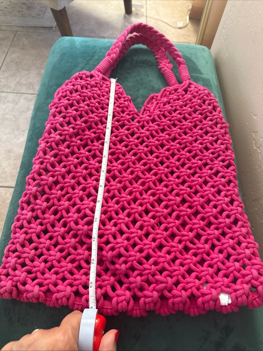J. Crew Hot Pink Rope Macramé Tote Bag - Picture 4 of 8